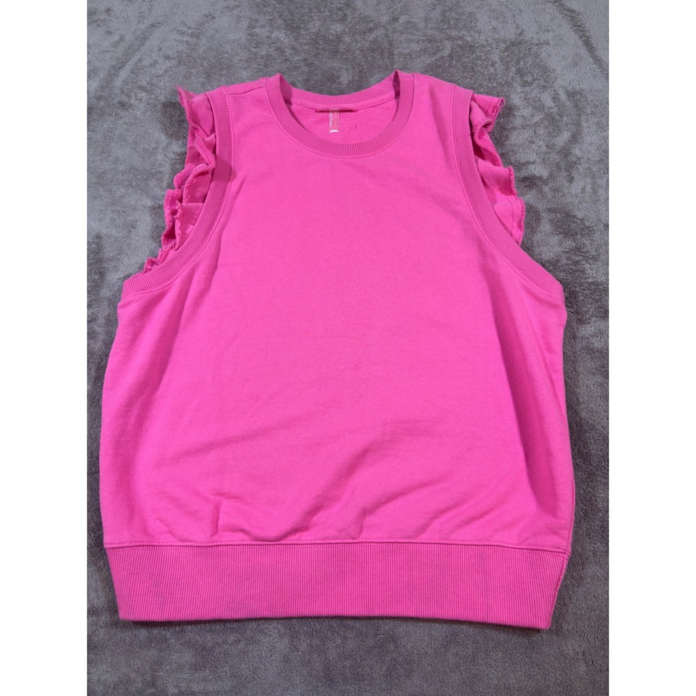 Free People FP Movement Hot Pink Ruffle Sleeveless Sweatshirt Tank Top Small